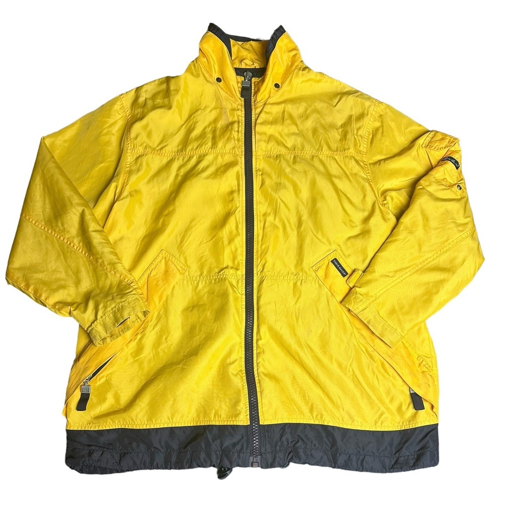 Vintage Eddie Bauer Yellow Rain‎ Jacket Coat Vent Lined Zip Front No Hood Small